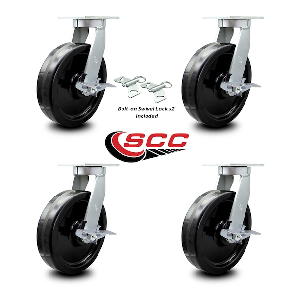 Service Caster 12 Inch Extra Heavy Duty Phenolic Wheel Caster Brakes 2 Swivel Locks SCC, 4PK SCC-KP92S1230-PHR-SLB-BSL-2-SLB-2 - main
